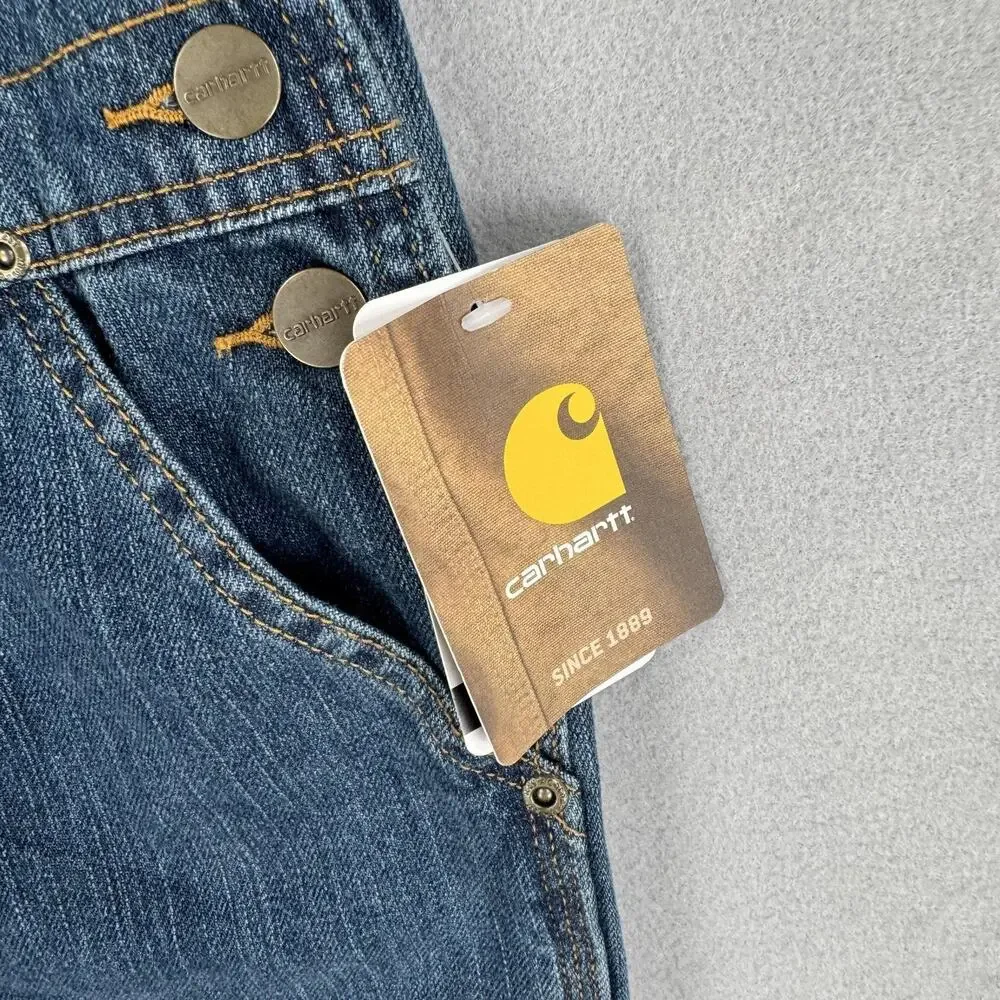 Carhartt Bib Overalls Kids 4 Blue Denim Original Fit Workwear Jeans Pockets